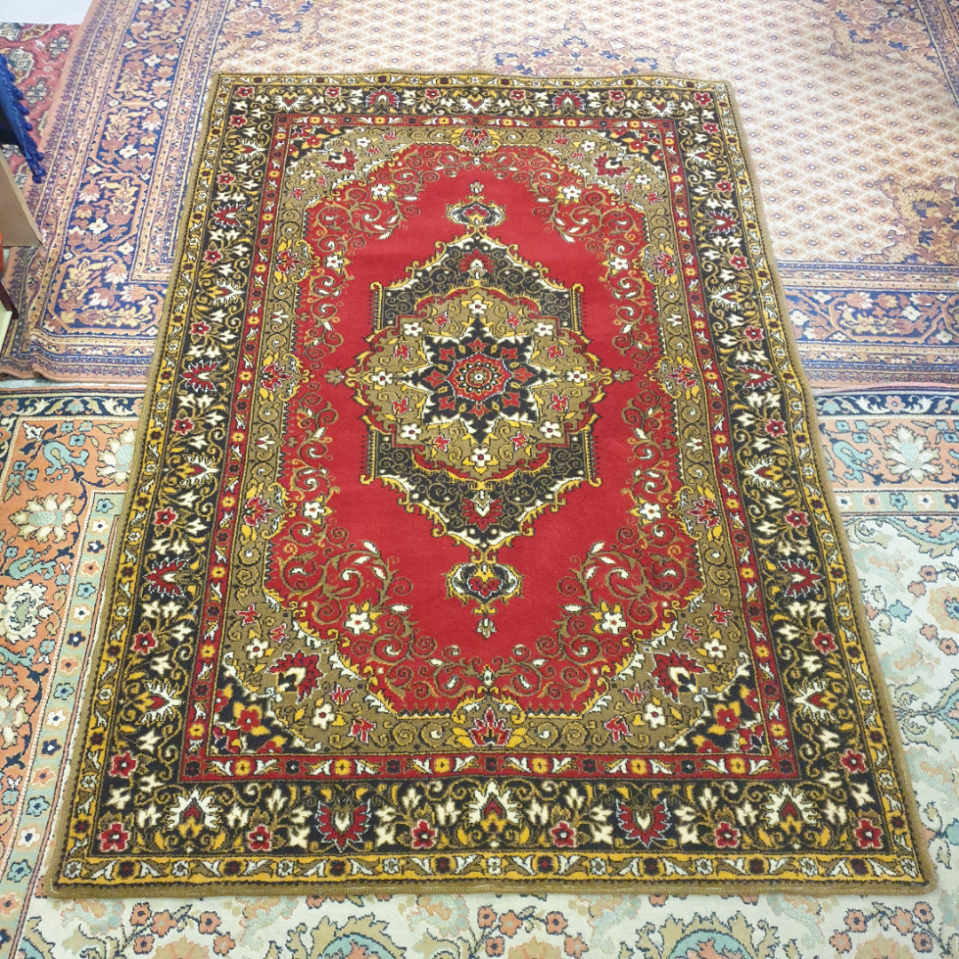 Ковер восточный, 220x150 см, красный, классический дизайн, плотный. Винтаж.. Картинка 1